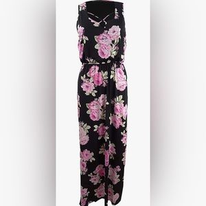 Long black & pink floral maxi dress